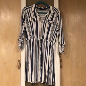 New Look White and Blue Striped Dress Sz L